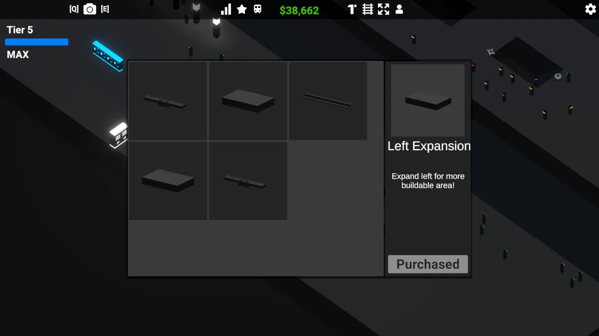 Cyber Station expansions menu listing purchasable station expansions